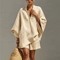 thumbnail image 3 of Morttic Women's Solid Color Batwing Sleeve 2 Piece Set – V-Neck Top & Loose Shorts with Pockets Casual Summer Outfit Apricot，S, 3 of 6