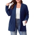 thumbnail image 3 of Cueply Women's Plus Size Open Front Cardigan Long Sleeve Ribbed Knit Lightweight Sweater Casual Outerwear with Pockets 1X-4X, 3 of 7