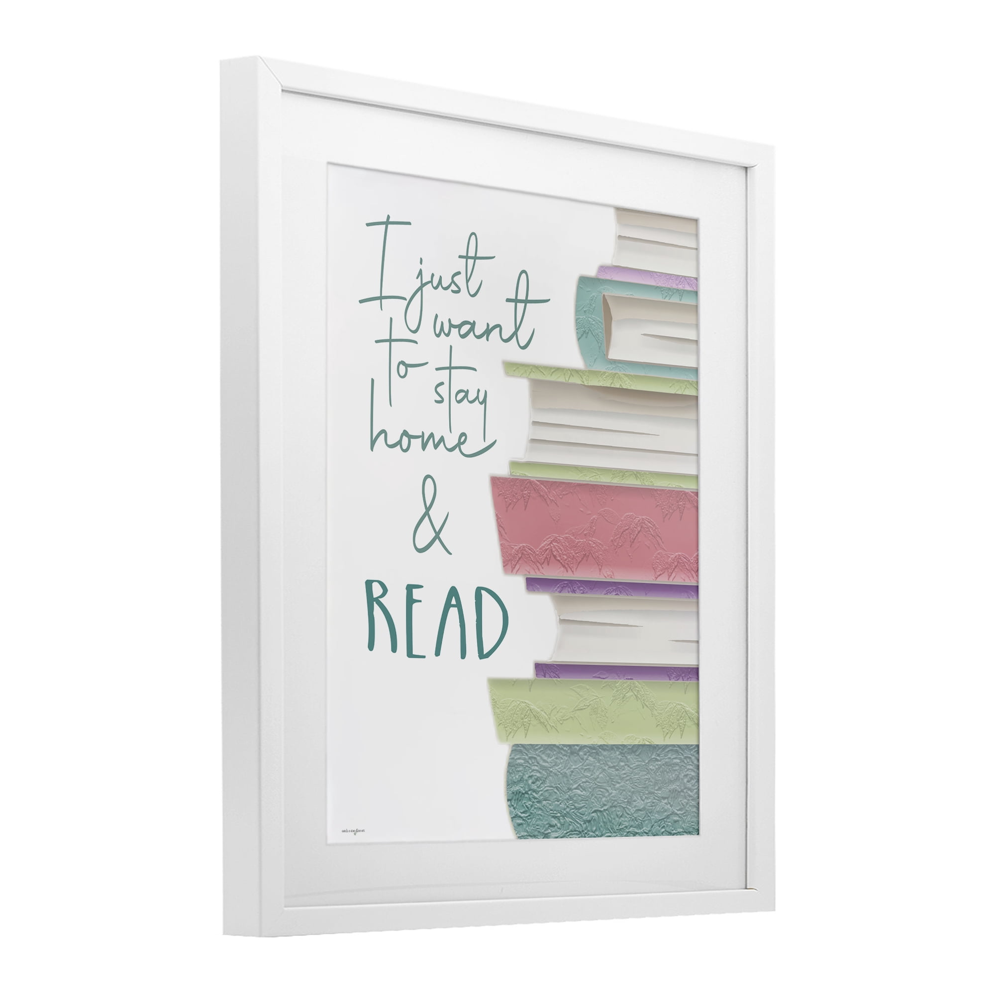 Stupell Industries Stay Home & Read White Framed Print Under Glass, design by Seven Trees Design
