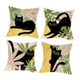 thumbnail image 4 of Juego de 4 fundas de cojín decorativas de lino, lavables a máquina, 45x45 cm, diseño cuadrado de dibujos animados, para sofá, cama o dormitorio., 4 of 9