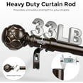 thumbnail image 3 of Long Bronze Curtain Rod, Heavy Duty 1 Inch Decorative Curtain Rods for Windows 66 to 120 Inch, Single-Side Adjustable Vintage Rustic Antique Brown Drapery Pole with Netted Texture Finials, 3 of 6