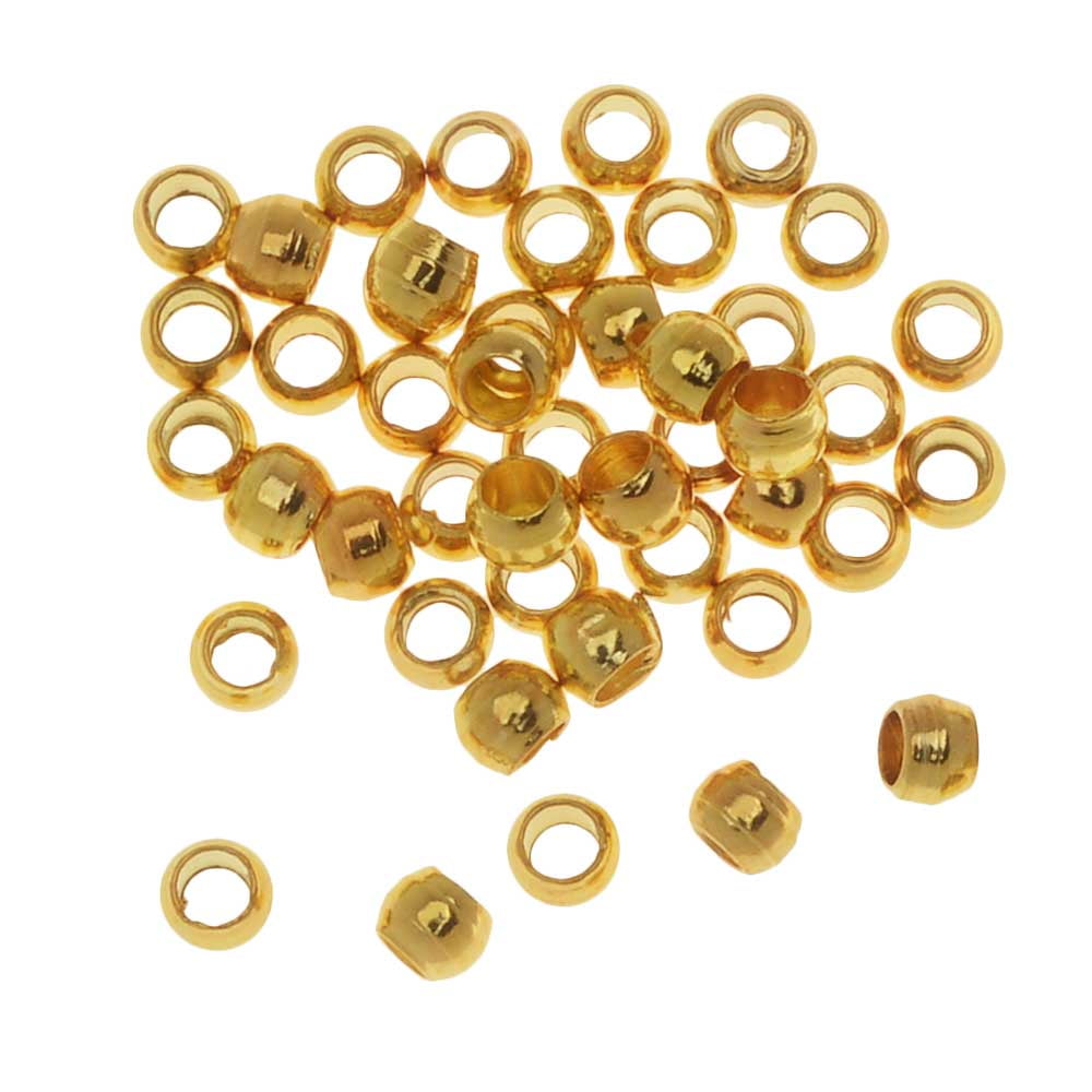 Crimp Beads, Barrel 2.5x1.5mm, 50 Pieces, Gold Plated