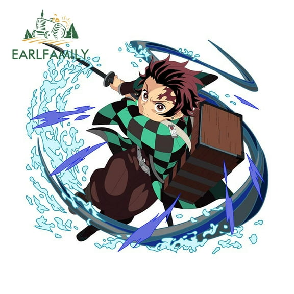 EARLFAMILY 5.1 Inch for Kamado Tanjirou Car Stickers Cute Creative Anime Decal Scratch-Proof Windshield Car Accessories