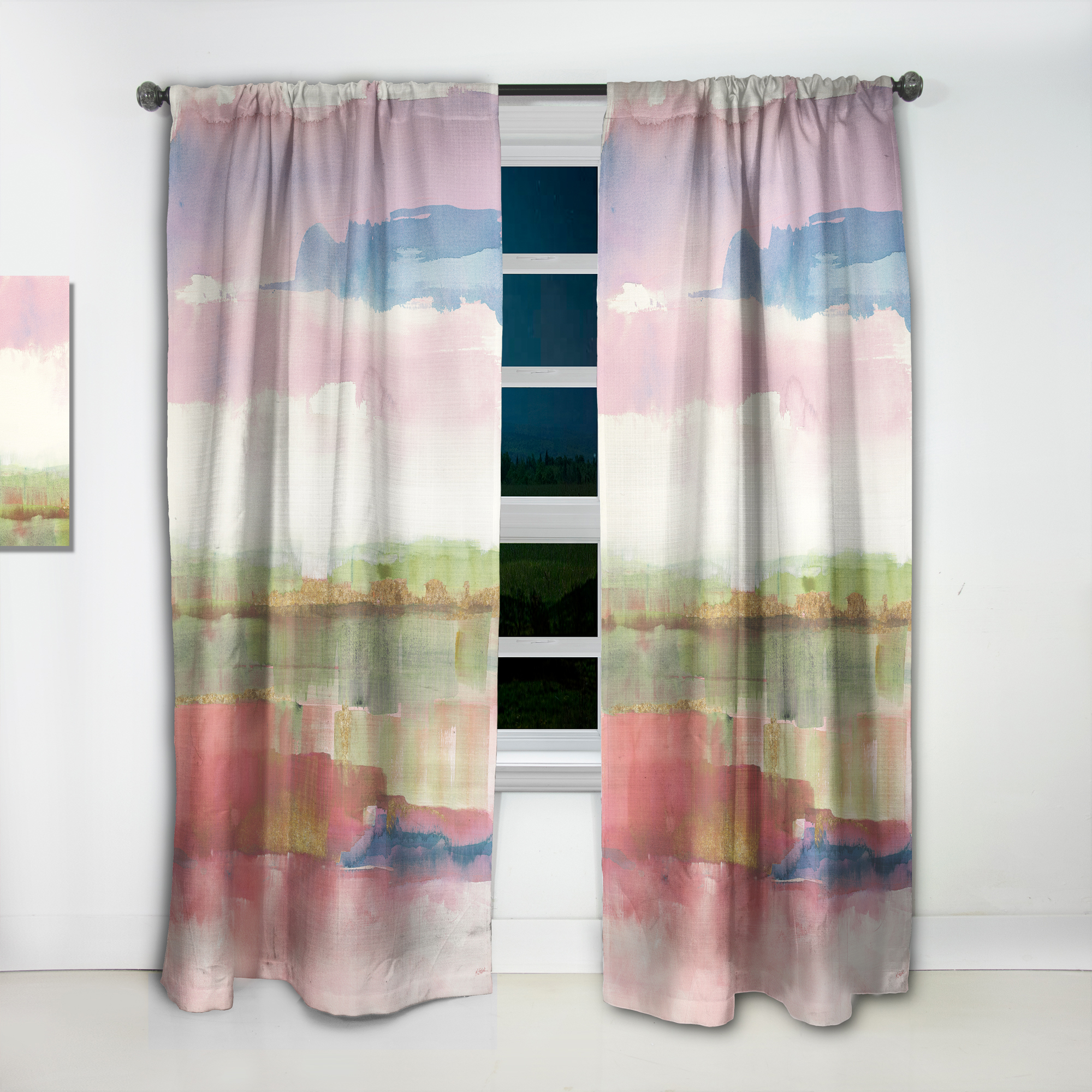 Designart 'Color Gold Bright and Influence Of Line' Shabby Chic Curtain Panel
