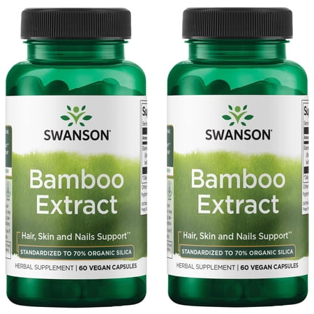 Swanson Bamboo Extract - Natural Hair Skin and Nails Supplement - 70% Silica Content Supporting Collagen Formation & Bone Growth - (60 Veggie Capsules 300mg Each) (2 Pack)