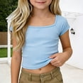 thumbnail image 5 of Kids Shirts Sleeveless Square Neck Kids Blue T Shirt Basic Plain Girls Outfits Size 4-5 Years, 5 of 9