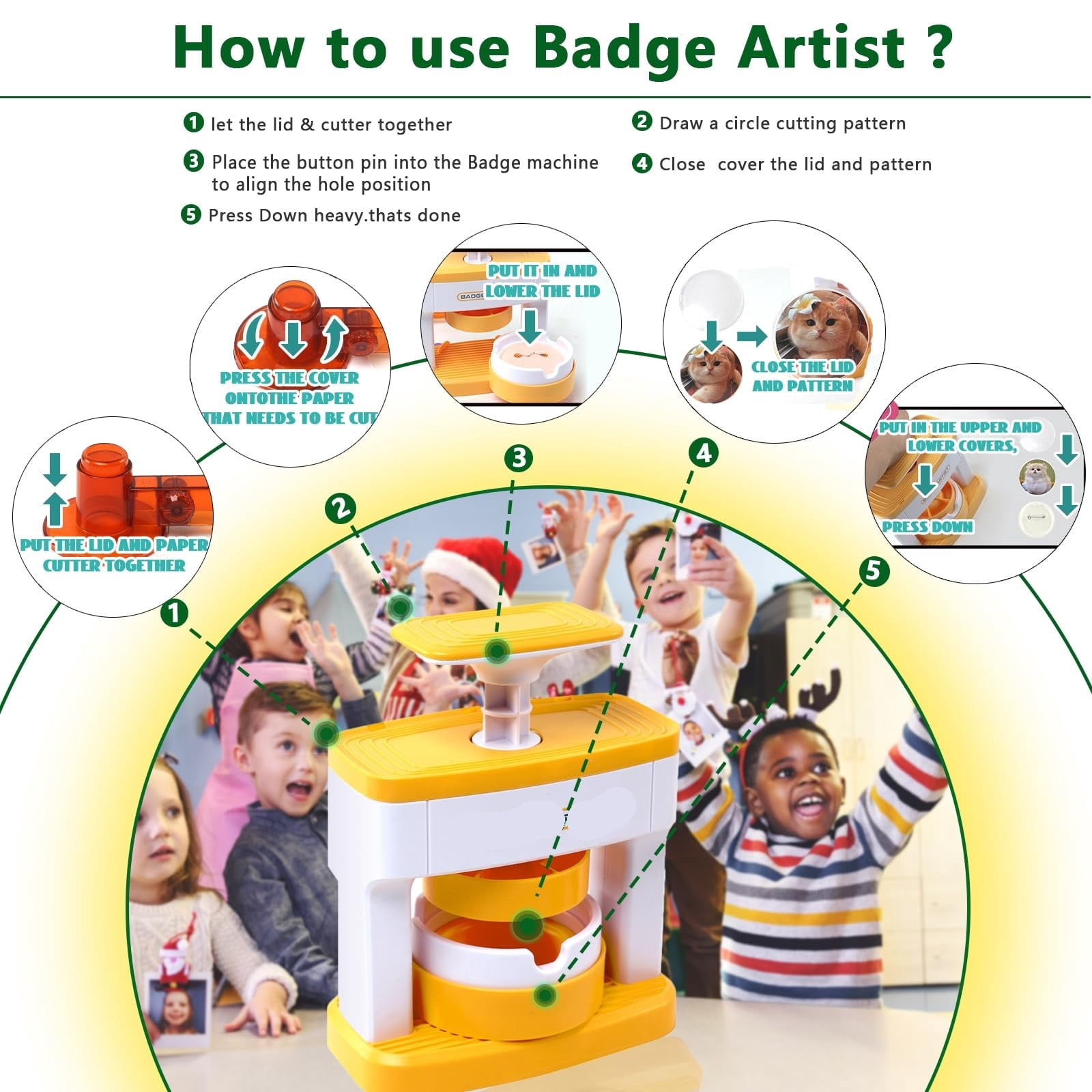 Badge Maker Machine DIY Pin Button Press Machine with 48Pcs Button Parts & Pictures & Circle Cutter ,Beginner-Friendly