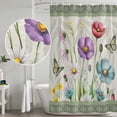thumbnail image 5 of Spring Flowers Shower Curtain, Waterproof Shower Curtains for Bathroom, Retro Boho Botanical Florals Butterfly Washable Fabric Bathtub Curtain Set Bath Decor with 12 Hooks Long 72"x84", 5 of 8