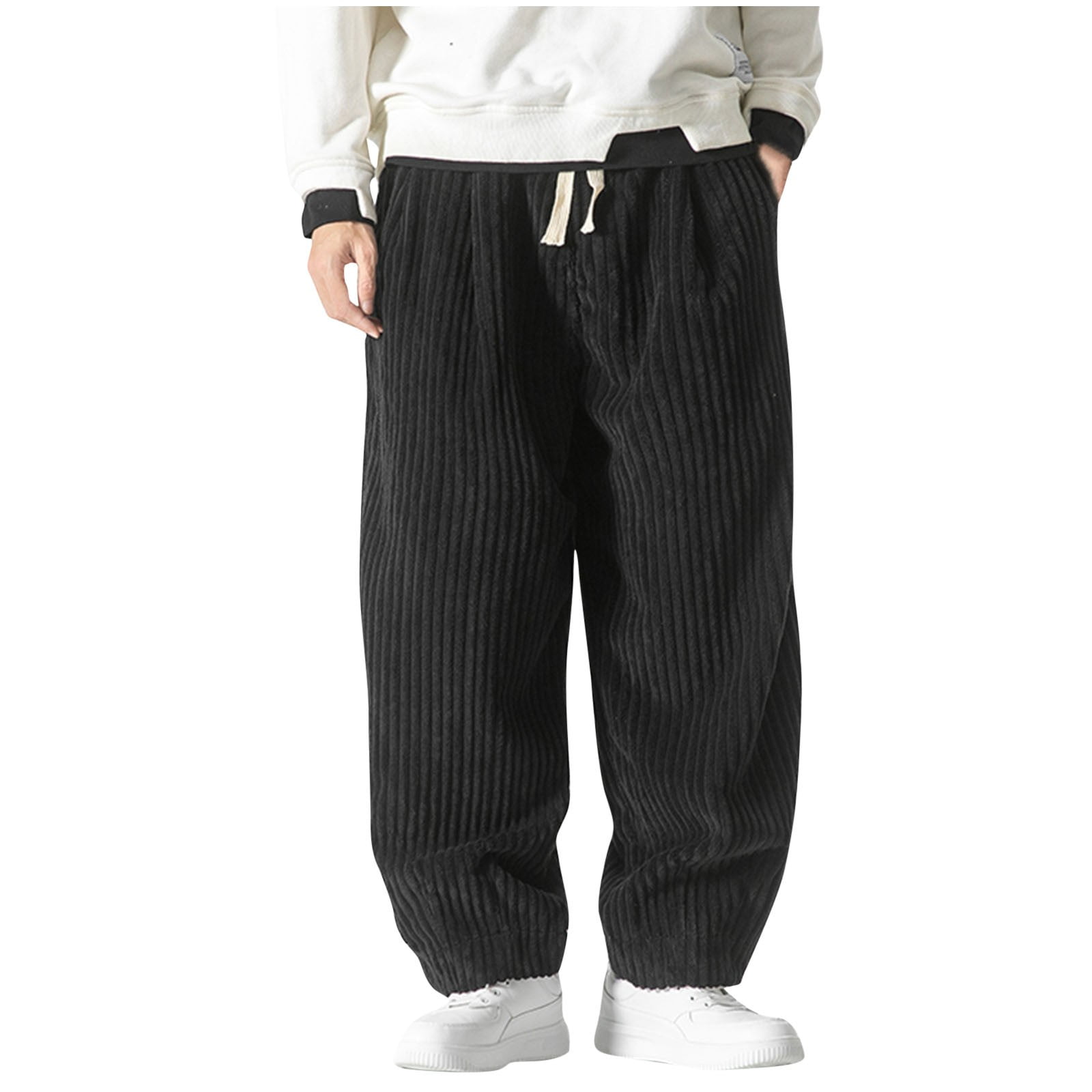 Htigea Clearance 2024 Corduroy Cargo Pants for Men 2024 Comfort Workout Joggers Elastic Drawstring Sweatpants Solid Color Long Pants for Gym Running M-5XL