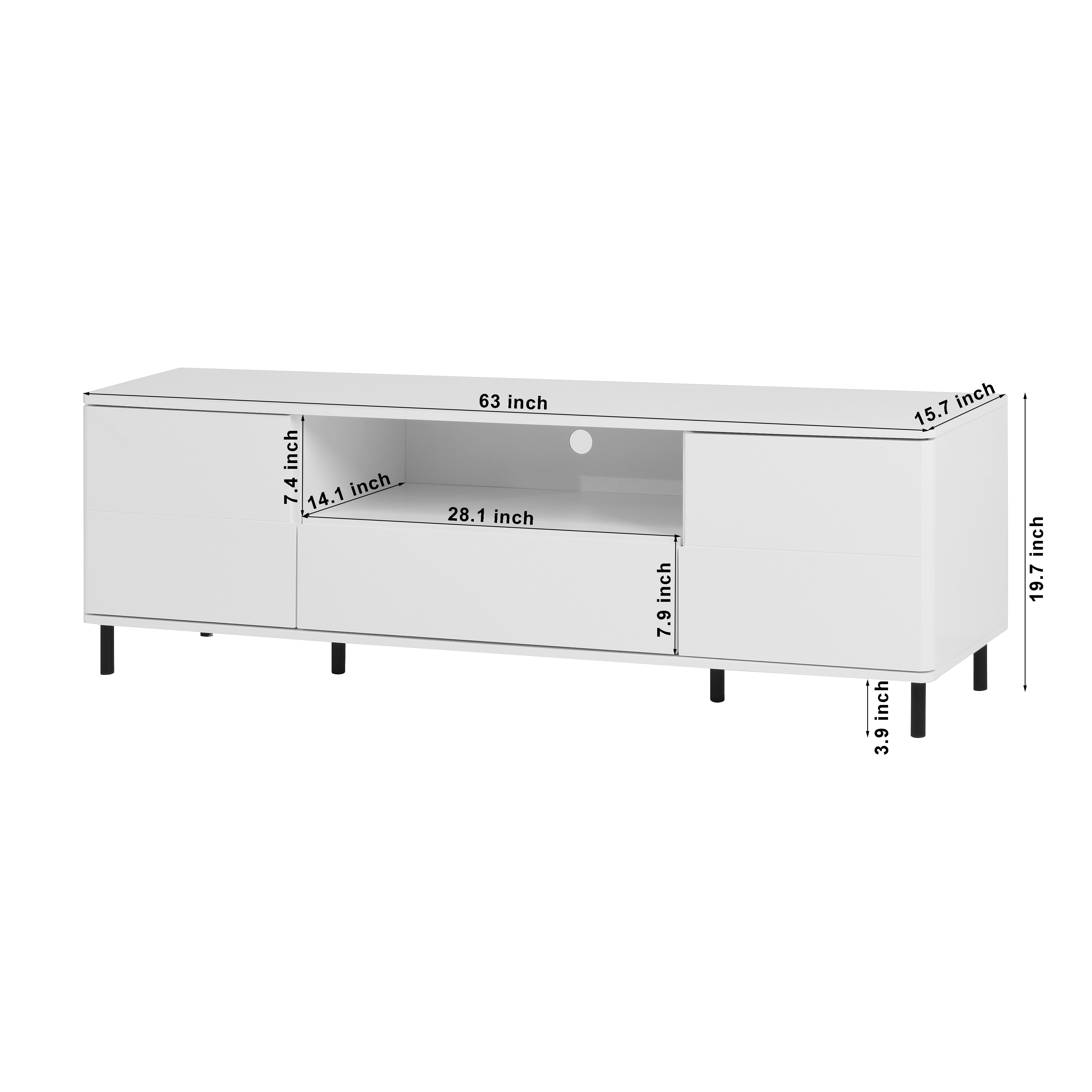 MAYEERTY High Gloss Panel Modern TV Console – White Entertainment Center with Storage Shelves