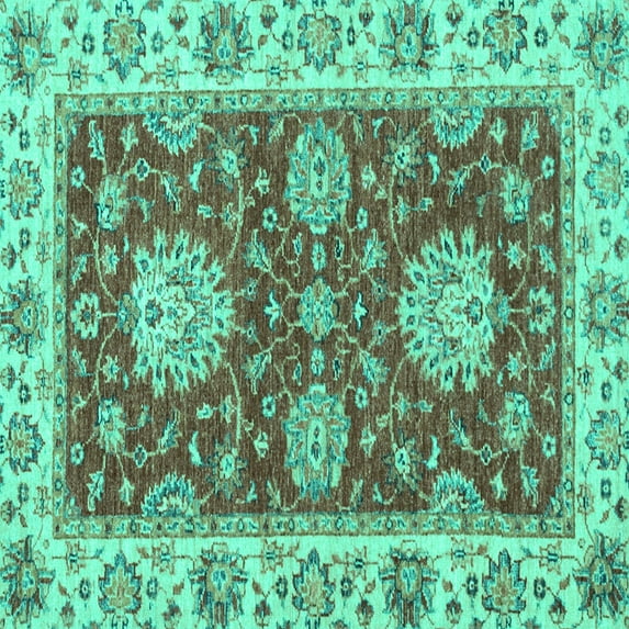 Ahgly Company Machine Washable Indoor Square Oriental Turquoise Blue Traditional Area Rugs, 7' Square