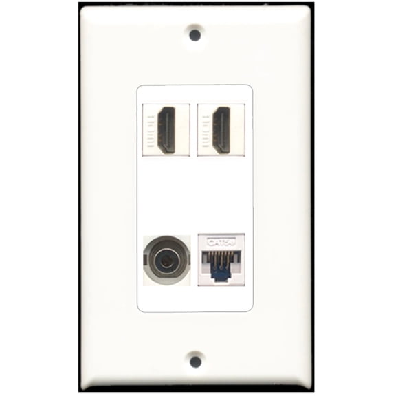 Ultra Spec Cables 2 Port HDMI 1 3.5mm Cat5e Ethernet Wall Plate w/Female/Female Jacks