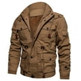 thumbnail image 2 of Lu's Chic Men's Fluffy Windbreaker Cotton Warm Thermal Soft Sherpa Plush Fleece Jackets Fall Zip Up Hoodie Hooded Outerwear Slim Fit Winter Coats Khaki Large, 2 of 4