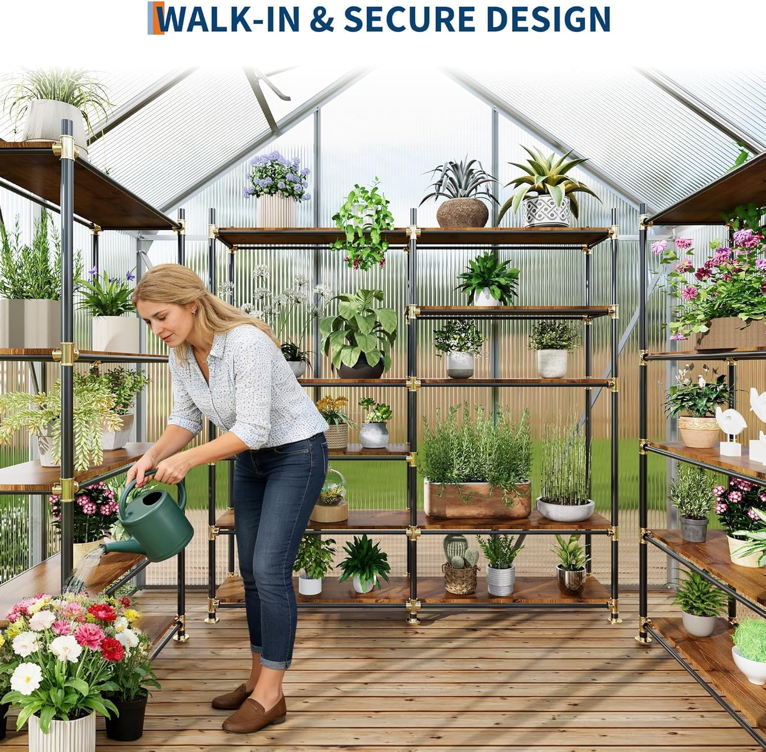 QinaQin 6 x 4 FT Outdoor Greenhouse,Polycarbonate Greenhouses with Aluminum Frame,Sliding Door,Adjustable Roof Vent for Backyard,Green Houses for Outside Garden,Silver