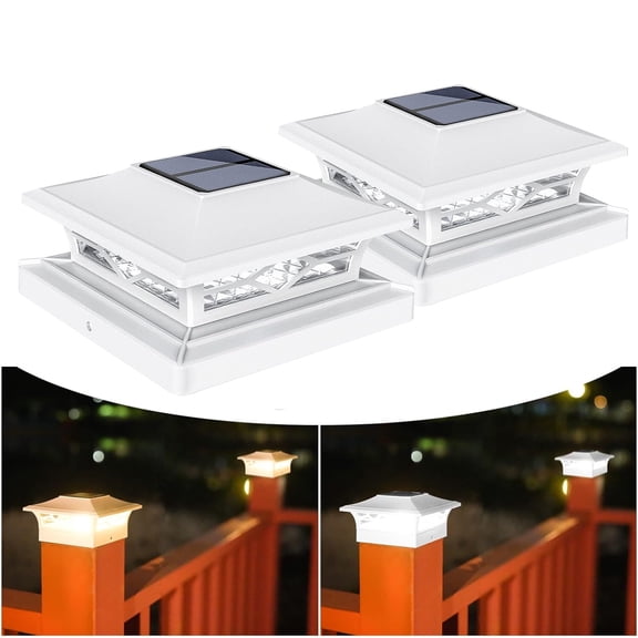 2Pack Solar Powered Deck Post Lights for 4x4 6x6 Wood Vinyl, Cap Lights Outdoor Waterproof White