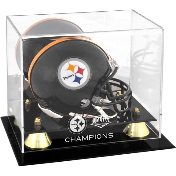 Pittsburgh Steelers Super Bowl XLIII Champions Golden Classic Mini Helmet Logo Display Case