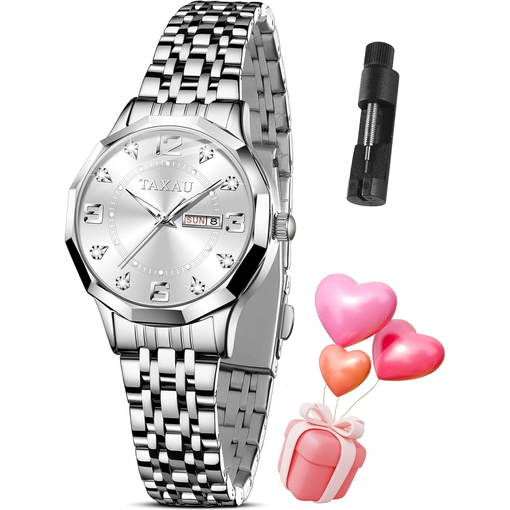 Silver waterproof watch women's deals