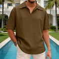 thumbnail image 2 of TAGOLD Mens Summer Short Sleeve V-Neck Blouses & Shirts Slub Linen Casual Fashion Top, 2 of 5