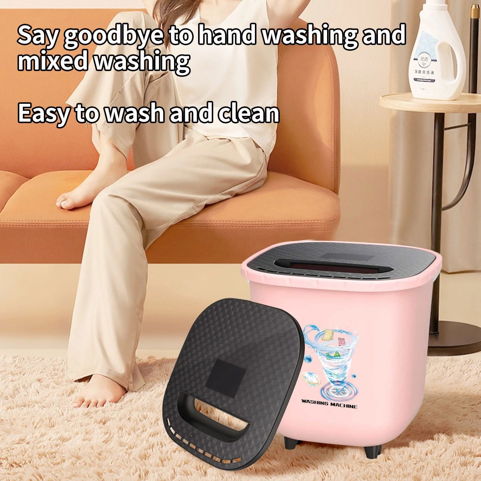 LAILLSH 2026 New Arrival Cleaning Products Portable Washing Machine For Clothes Laundry Bucket Washer For Camping RV Travel Compact