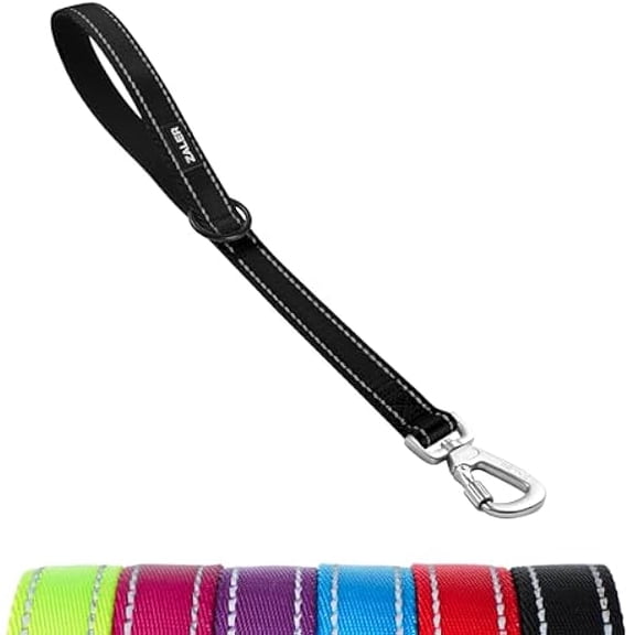 Eryueer Short Dog Leash, 18 Inches Traffic Leashes for Dogs, Nylon Reflective Dog Lead with Padded Handle, Heavy Duty Pet Leash with Carabiner Clip for Large and Medium Dogs (18" Black)
