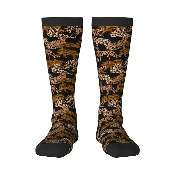 Fotbe Leopard Print Calcetas Divertidas Estampadas para Hombre y Mujer, Calcetas de Algodón hasta la Rodilla para Caminar, Correr, Enfermería y Embarazo