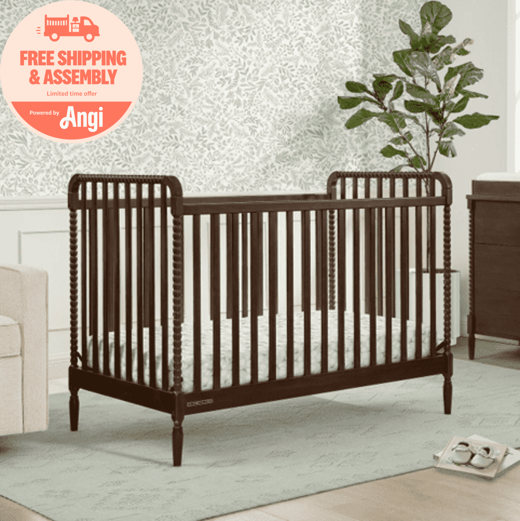 Delta Children Lily 4-in-1 Convertible Crib & Delta Children Lily 3 Drawer Dresser with Interlocking Drawers