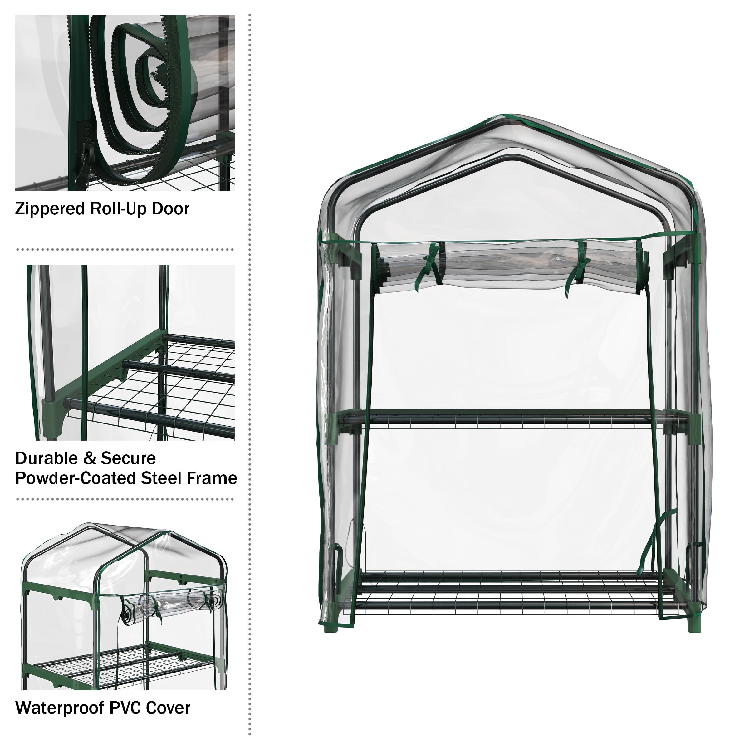 Home-Complete 2 Tier Mini Greenhouse with Steel Frame and PVC Cover
