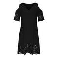 thumbnail image 6 of Summer Saving Wycnly Womens Dresses Party Prom Sexy Lace Patchwork Cold Shoulder Swing Tunic Short Dresses Summer Solid V-Neck Short Sleeve Formal Mini Dress Black XL, 6 of 7