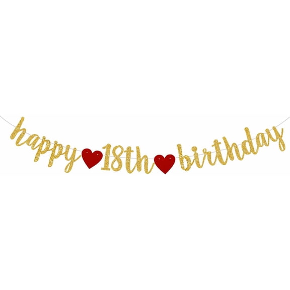 Happy 18th Birthday Banner - Gold Glitter 18th Theme Letters Hang Bunting - 18 birthday sign (Pre-Strung)