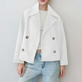 thumbnail image 3 of TKLPEHG Women Cropped Wool Coats Notch Lapel Double Breasted Peacoat Jacket Short Trench Overcoat (White,L), 3 of 4
