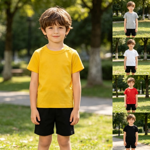 Toddler Kids Boys Girls Short Sleeve Basic T Shirt Casual Summer Tees Tops Solid Color
