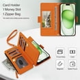 thumbnail image 4 of For iPhone 15 Plus RFID Blocking Wallet Case, Crossbody Purse Phone Case with 9 Card Slots, Zipper Pocket & Detachable Strap,Orange,For iPhone 15 Plus, 4 of 9