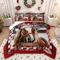 Homewish Farmhouse Horse Bedding Comforter Set 2pcs for Female Men Teens,Geometric Plaid Twin Comforter Sets Microfiber,Merry Christmas Breathable Bedding Set,Super Cozy Room Decor,Reversible