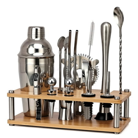 

Cocktail Shaker Set With Bamboo Stand 17-Piece Set Gifts For Men Dad Grandpa Stainless Steel Bartender Kit Bar Tools Set Home Bars Parties Traveling