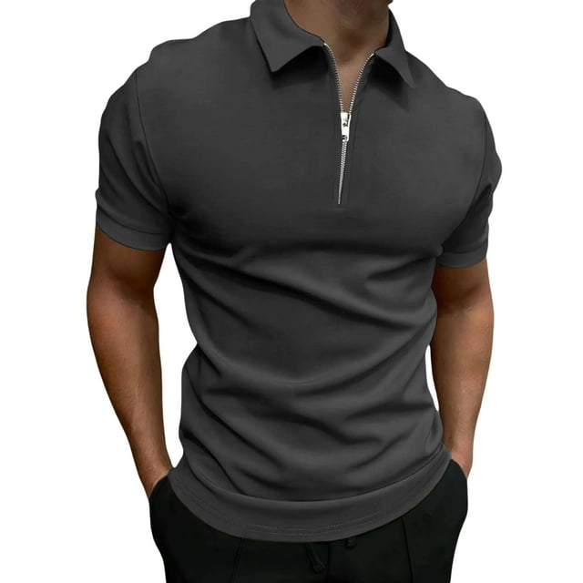 xiaxaixu Men's Collared Tops Golf Shirts Casual Short Sleeve Quarter Zip Solid Color Slim Fit T-Shirts