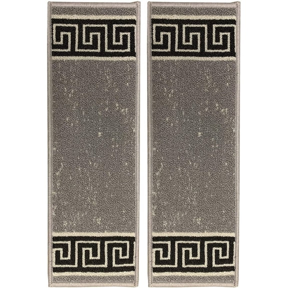 Stair Treads Skid Slip Resistant Backing Indoor Carpet Stair Treads Meander Greek Key Design 8 ½ inch x 26 ¼ inch (Set of 2, Grey)