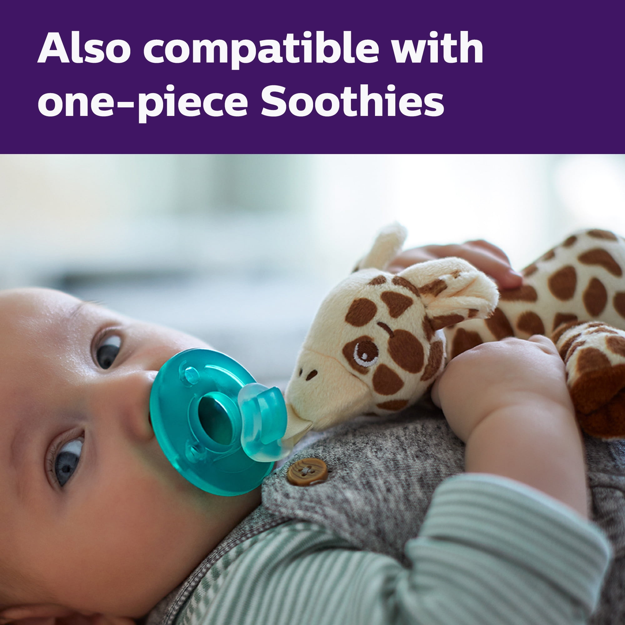 Philips Avent Ultra Soft Snuggle Pacifier Holder with Detachable Pacifier, Giraffe, 0-6M, SCF348/01