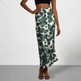 thumbnail image 2 of QIUOMBBP Womens Bodycon Long Skirt Elastic High Waist Satin Silk Maxi Skirts Summer Casual Going Out Wear Army Green S, 2 of 8