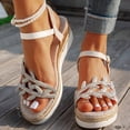 thumbnail image 2 of Rokment Womens Bling Leaves Platform Dressy Sandals Bridal Sparkling Rhinestones Elegant Open Toe Ankle Strap Espadrilles Wedge High Heels Dress Summer Shoes for Wedding White Size 6.5, 2 of 6