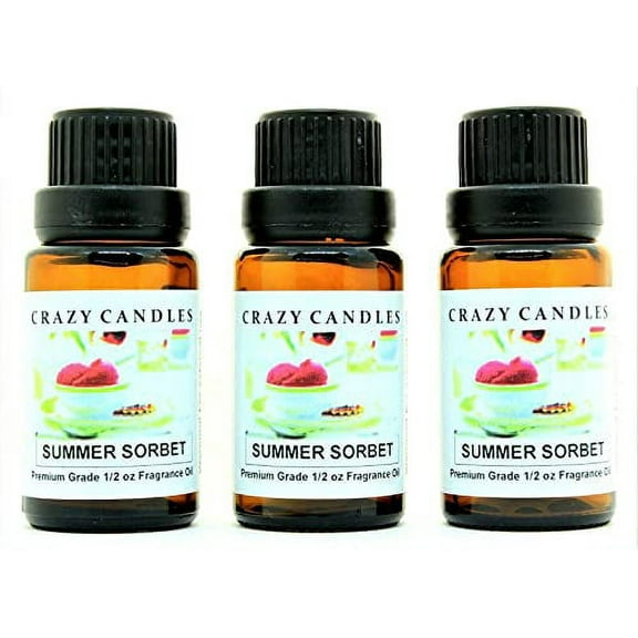 Crazy Candles Summer Sorbet Fragrance Oils, 3 Bottles, 1/2 Fl Oz Each, Tangerine, Orange, Peach, Watermelon & Strawberry, 3 Count, 3 Pack