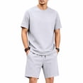thumbnail image 5 of BVOFAR Men's 2 Piece Outfits Relaxed Fit Short Sleeve T Shirt & Shorts Set Summer Casual Tracksuit Beach Vacation 2 Piece Gray L, 5 of 10