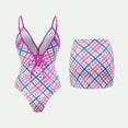 thumbnail image 5 of Womens One-Piece Swimsuit with Cover up Skirt Retro Plaid Bathing Suit Summer Beach Swimwear Sets (XL, Purple), 5 of 7