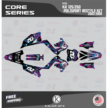Kalair GFX Graphics Kit for Kawasaki KX125 POLISPORT RESTYLE (2003-2008) Core Series