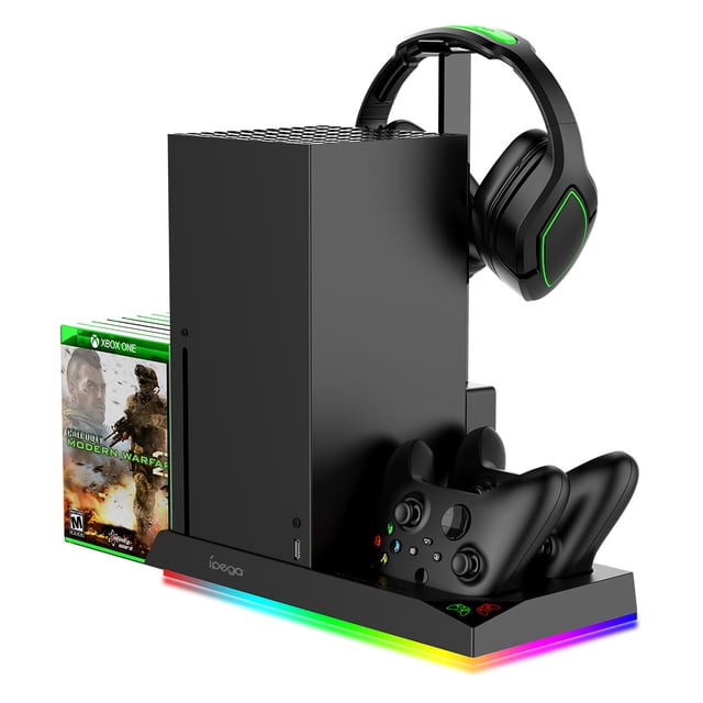 All-in-One Cooling Fan Stand for Xbox Series X (XSX) - Dual Controller Battery Charging Dock, Headphone Hanger & Game Disc Rack, Space-Saving Xbox Gaming Accessory