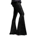 thumbnail image 2 of Women's Velvet Flare Pants, Solid Color High Waist Stretchy Bell Bottom Pants, Retro Glam Trousers for Evening or Holiday Events, Black - L, 2 of 7