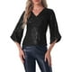 thumbnail image 1 of Blusa de lentejuelas INSPIRE CHIC para mujer, de manga 3/4, escote en V, brillante, para fiesta, atuendo disco, color negro, talla L, 1 of 1