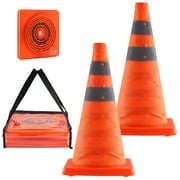 SKYSHALO Safety Cones 2 pcs 18" Collapsible Traffic Cones with Reflective Collars for Parking Lot, Road Parking, Driving Practice, Roadside Emergency and Vehicle Safety, Orange, 4 Pack