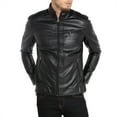 thumbnail image 4 of WULFUL Men's Stand Collar Leather Jacket Motorcycle Faux Leather Jackets Outwear, 4 of 7