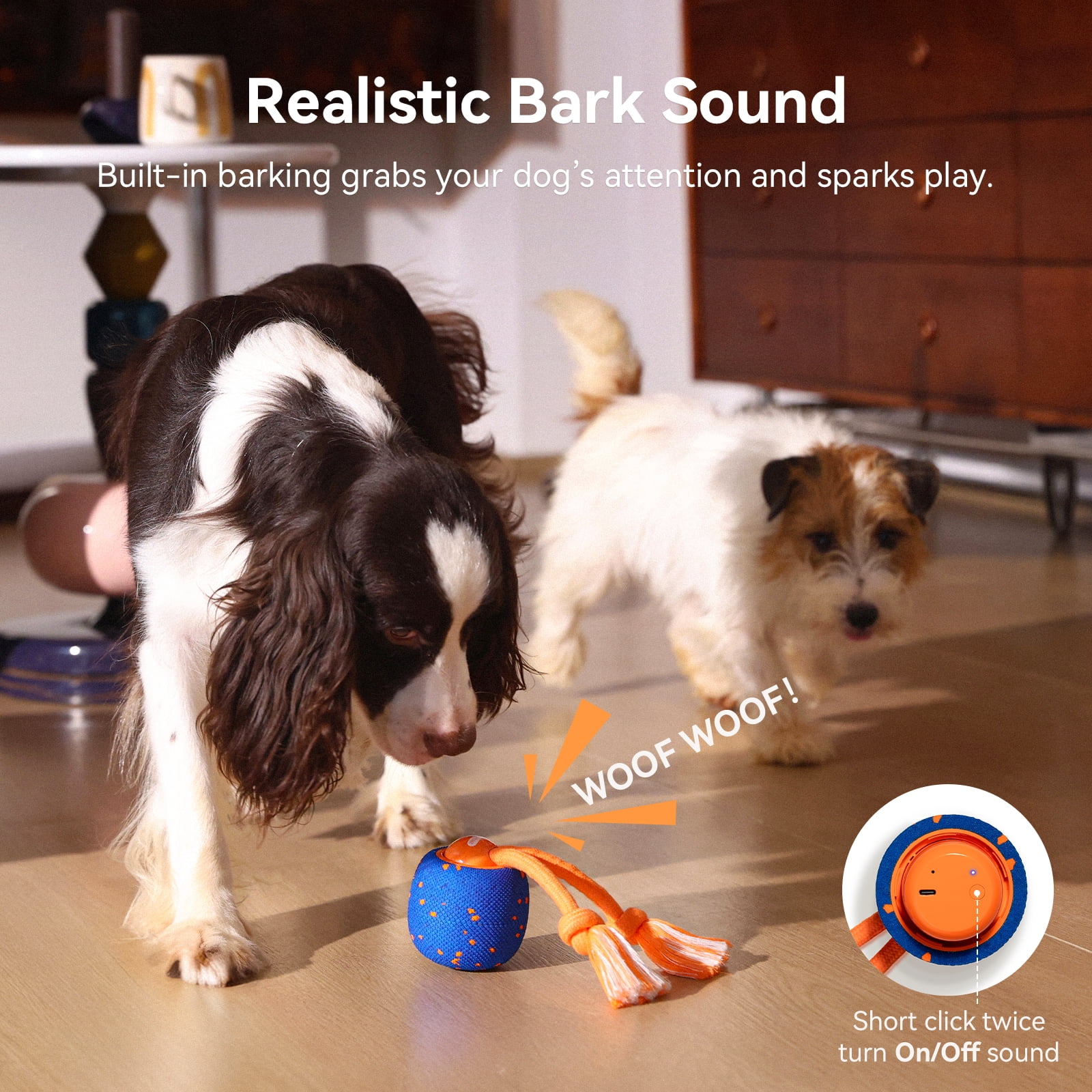 Cheerble Wicked Ball Rolly Interactive Dog Toy with Automatic Move, E-TPU Material, Rope and Barking Sounds, for Medium to Large Dogs (Royal Blue)