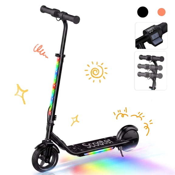 Electric Scooter for Kids 6 , 3-Adjustable Heights Kids Electric Scooter with Max 10 Mph, 6 Miles Range, 3-Lighting Modes, Dual Braking, Ideal Gift for Kid